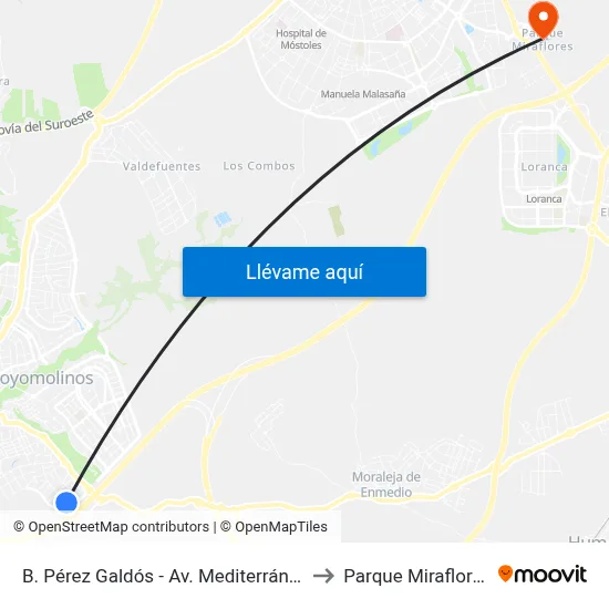 B. Pérez Galdós - Av. Mediterráneo to Parque Miraflores map