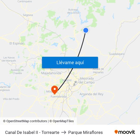 Canal De Isabel II - Torrearte to Parque Miraflores map