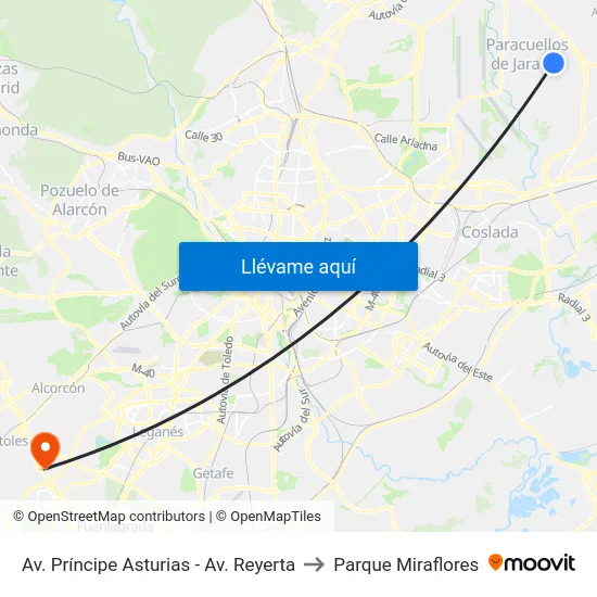 Av. Príncipe Asturias - Av. Reyerta to Parque Miraflores map