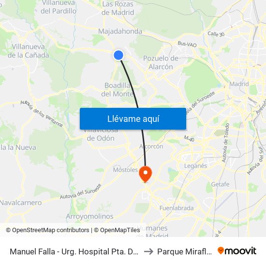 Manuel Falla - Urg. Hospital Pta. De Hierro to Parque Miraflores map