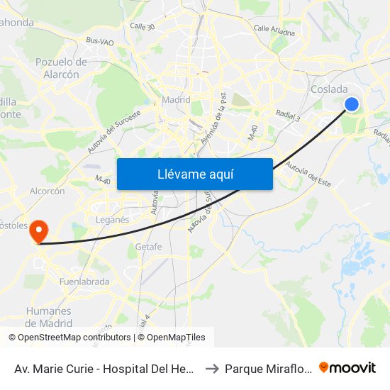 Av. Marie Curie - Hospital Del Henares to Parque Miraflores map
