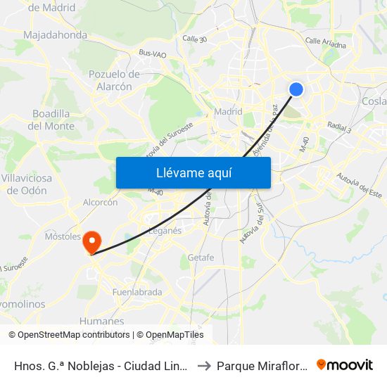 Hnos. G.ª Noblejas - Ciudad Lineal to Parque Miraflores map