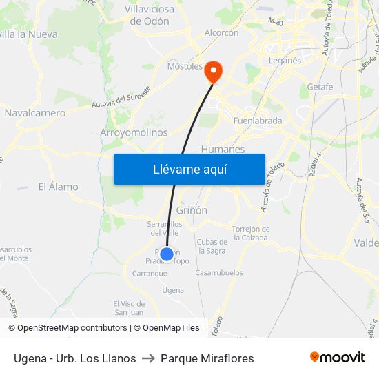 Ugena - Urb. Los Llanos to Parque Miraflores map