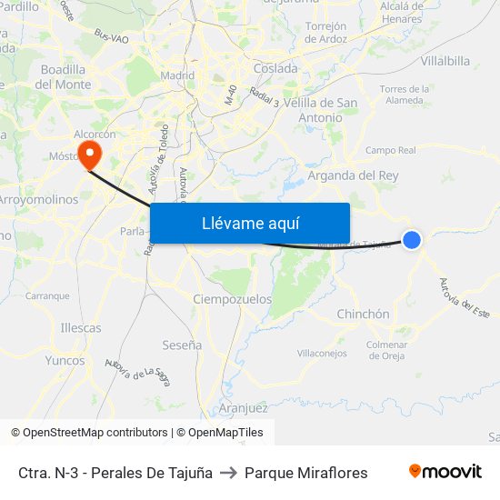 Ctra. N-3 - Perales De Tajuña to Parque Miraflores map