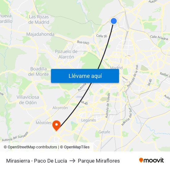 Mirasierra - Paco De Lucía to Parque Miraflores map
