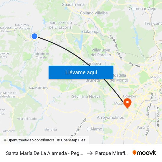 Santa María De La Alameda - Peguerinos to Parque Miraflores map