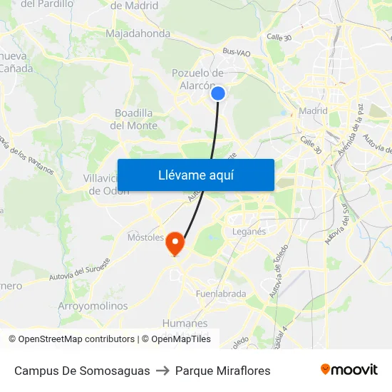 Campus De Somosaguas to Parque Miraflores map