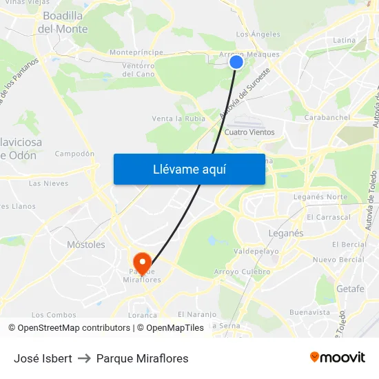José Isbert to Parque Miraflores map