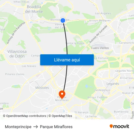 Montepríncipe to Parque Miraflores map