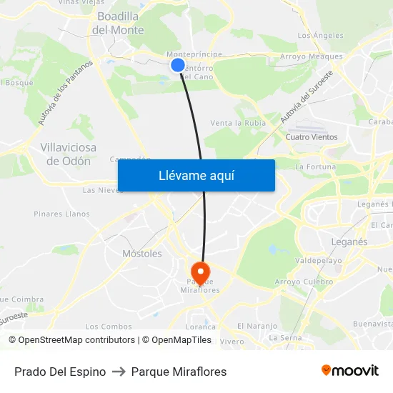 Prado Del Espino to Parque Miraflores map