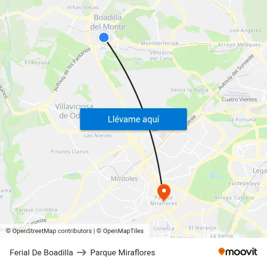 Ferial De Boadilla to Parque Miraflores map