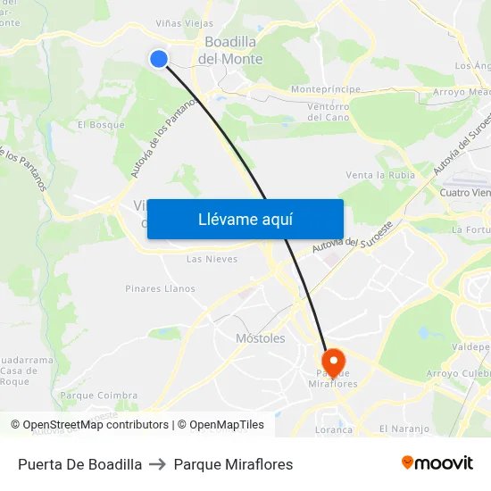 Puerta De Boadilla to Parque Miraflores map