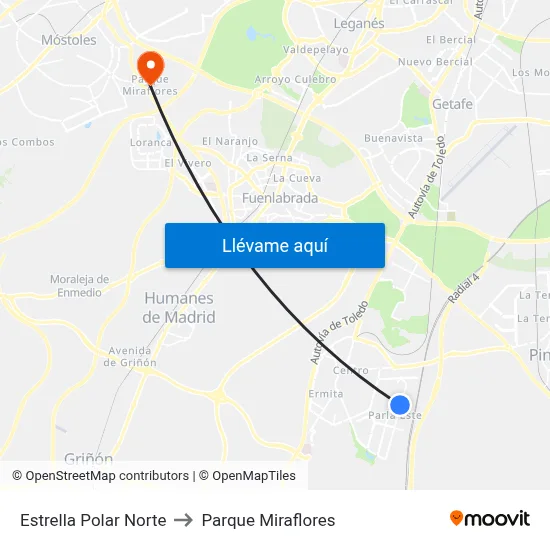 Estrella Polar Norte to Parque Miraflores map