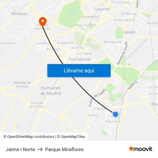Jaime I Norte to Parque Miraflores map