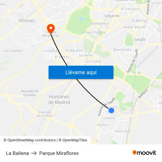 La Ballena to Parque Miraflores map