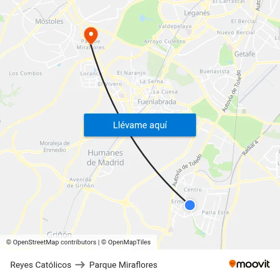 Reyes Católicos to Parque Miraflores map