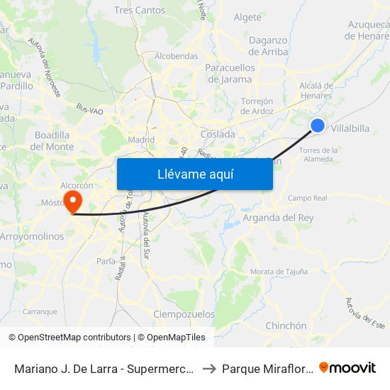 Mariano J. De Larra - Supermercado to Parque Miraflores map