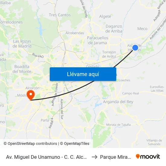 Av. Miguel De Unamuno - C. C. Alcalá Magna to Parque Miraflores map
