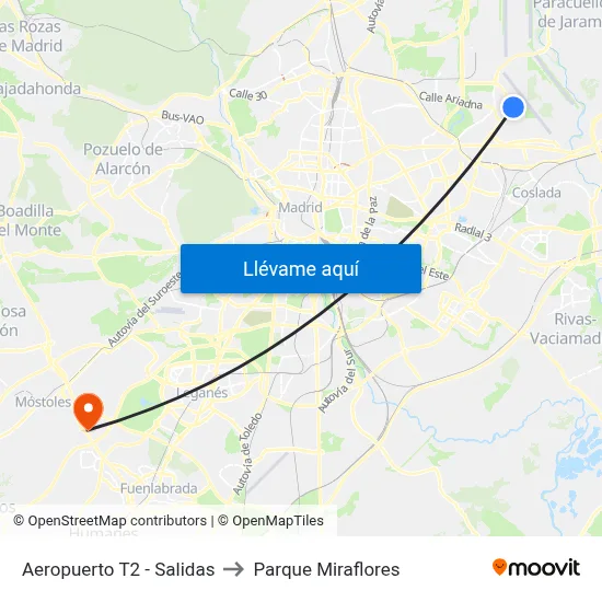 Aeropuerto T2 - Salidas to Parque Miraflores map