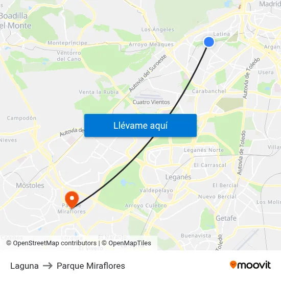 Laguna to Parque Miraflores map
