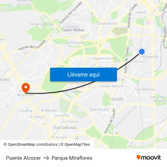 Puente Alcocer to Parque Miraflores map