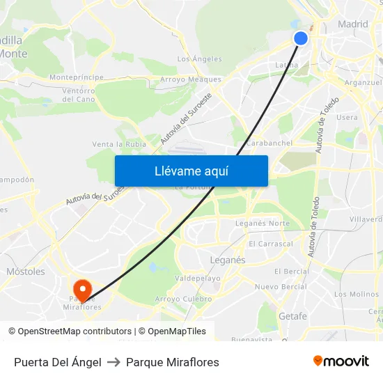 Puerta Del Ángel to Parque Miraflores map