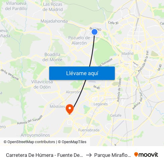 Carretera De Húmera - Fuente Del Rey to Parque Miraflores map