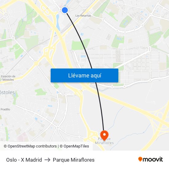 Oslo - X Madrid to Parque Miraflores map