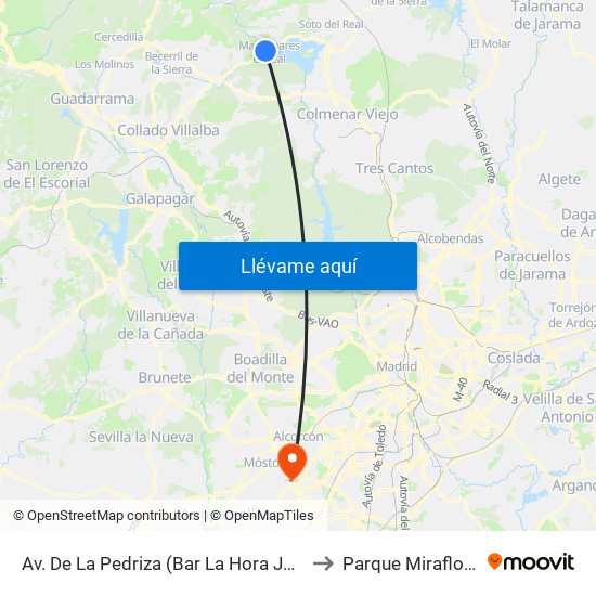 Av. De La Pedriza (Bar La Hora Joven) to Parque Miraflores map