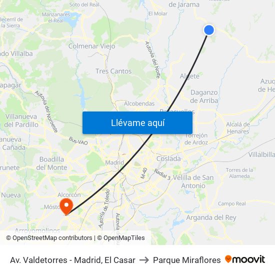 Av. Valdetorres - Madrid, El Casar to Parque Miraflores map