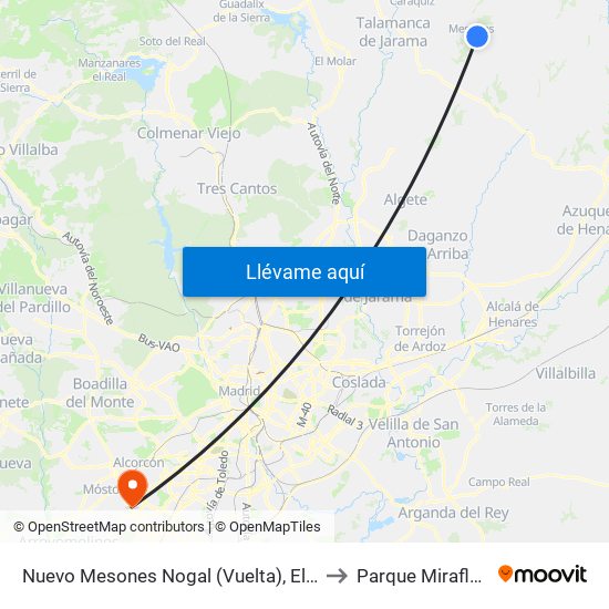 Nuevo Mesones Nogal (Vuelta), El Casar to Parque Miraflores map