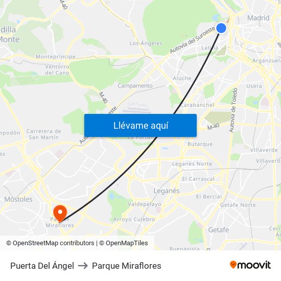 Puerta Del Ángel to Parque Miraflores map
