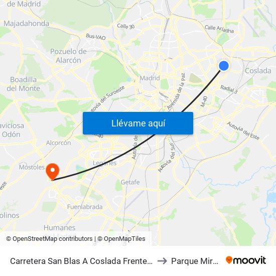 Carretera San Blas A Coslada Frente Metropolitano to Parque Miraflores map