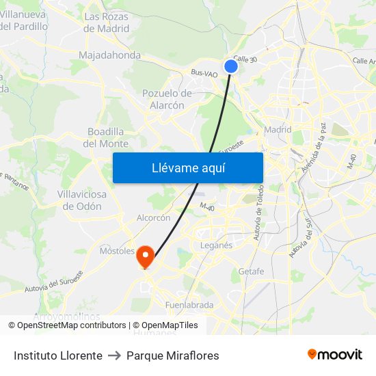 Instituto Llorente to Parque Miraflores map