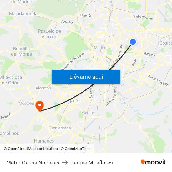 Metro García Noblejas to Parque Miraflores map