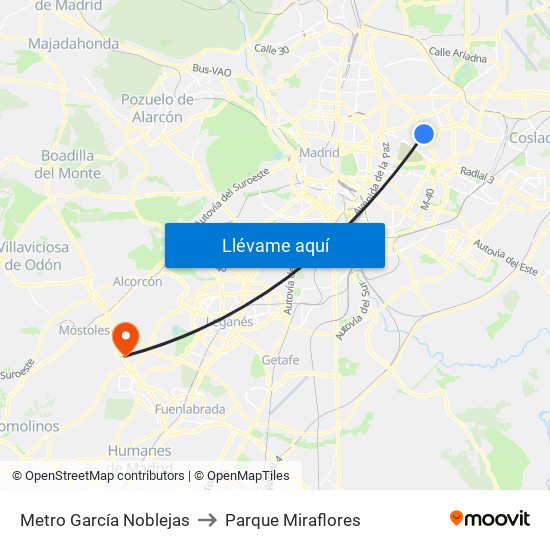 Metro García Noblejas to Parque Miraflores map