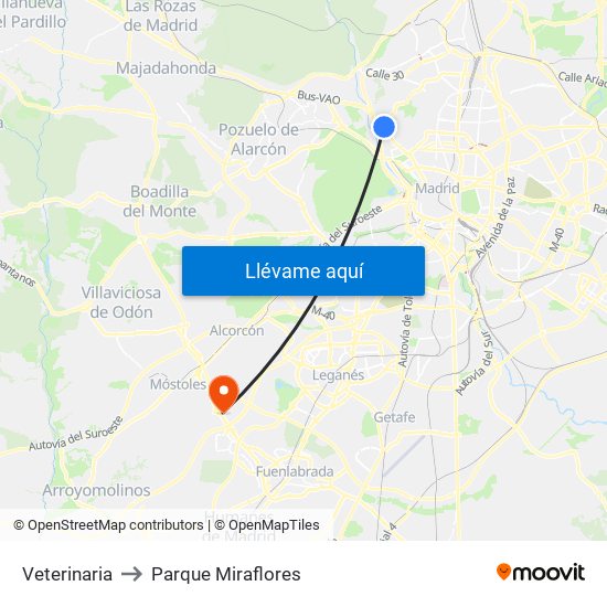 Veterinaria to Parque Miraflores map