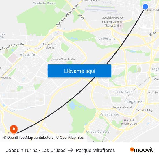 Joaquín Turina - Las Cruces to Parque Miraflores map