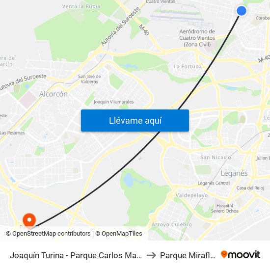Joaquín Turina - Parque Carlos Matallanas to Parque Miraflores map
