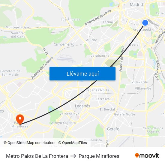 Metro Palos De La Frontera to Parque Miraflores map