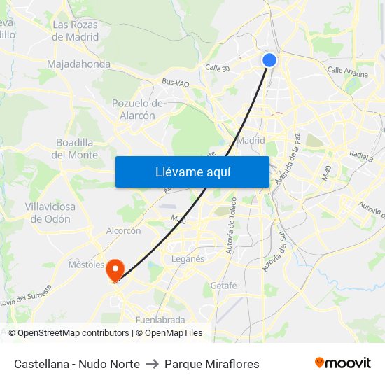 Castellana - Nudo Norte to Parque Miraflores map