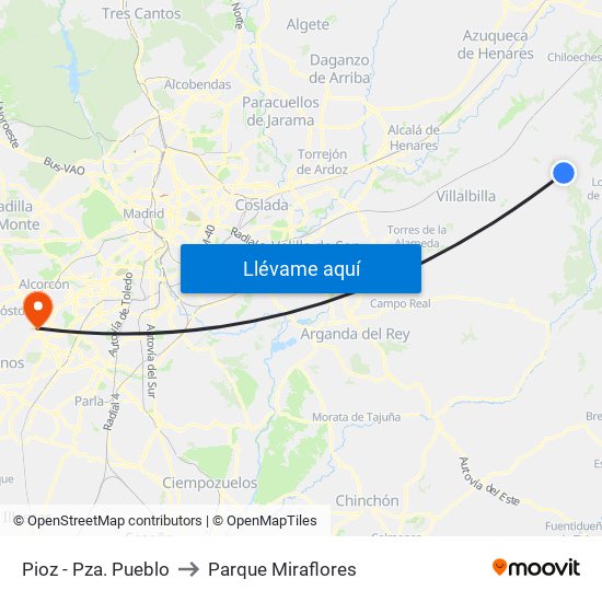 Pioz - Pza. Pueblo to Parque Miraflores map