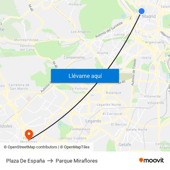 Plaza De España to Parque Miraflores map