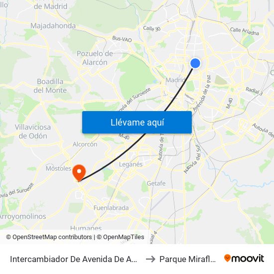 Intercambiador De Avenida De América to Parque Miraflores map