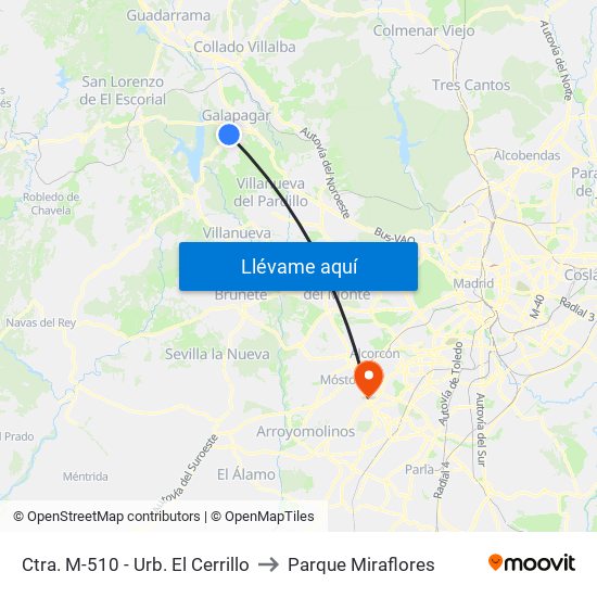 Ctra. M-510 - Urb. El Cerrillo to Parque Miraflores map