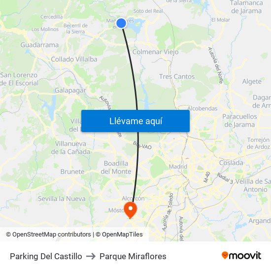 Parking Del Castillo to Parque Miraflores map