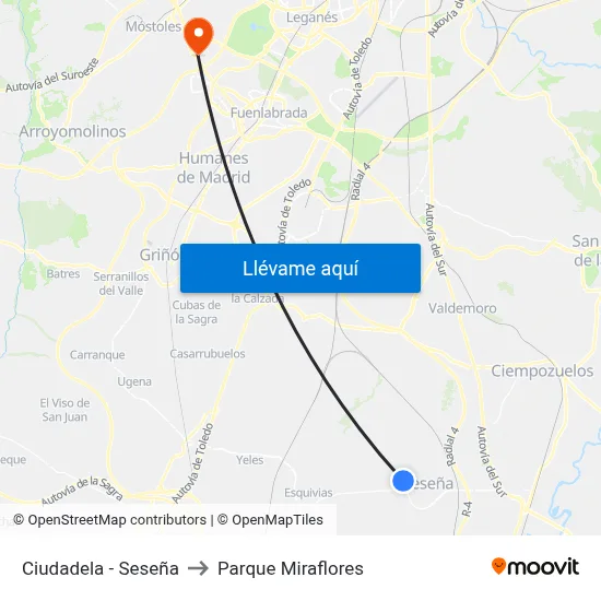 Ciudadela - Seseña to Parque Miraflores map