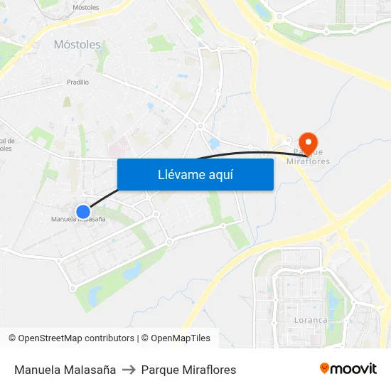 Manuela Malasaña to Parque Miraflores map