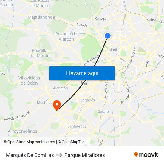 Marqués De Comillas to Parque Miraflores map