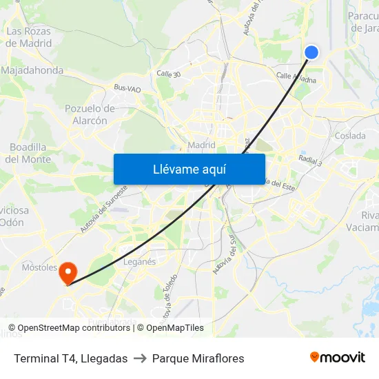 Terminal T4, Llegadas to Parque Miraflores map